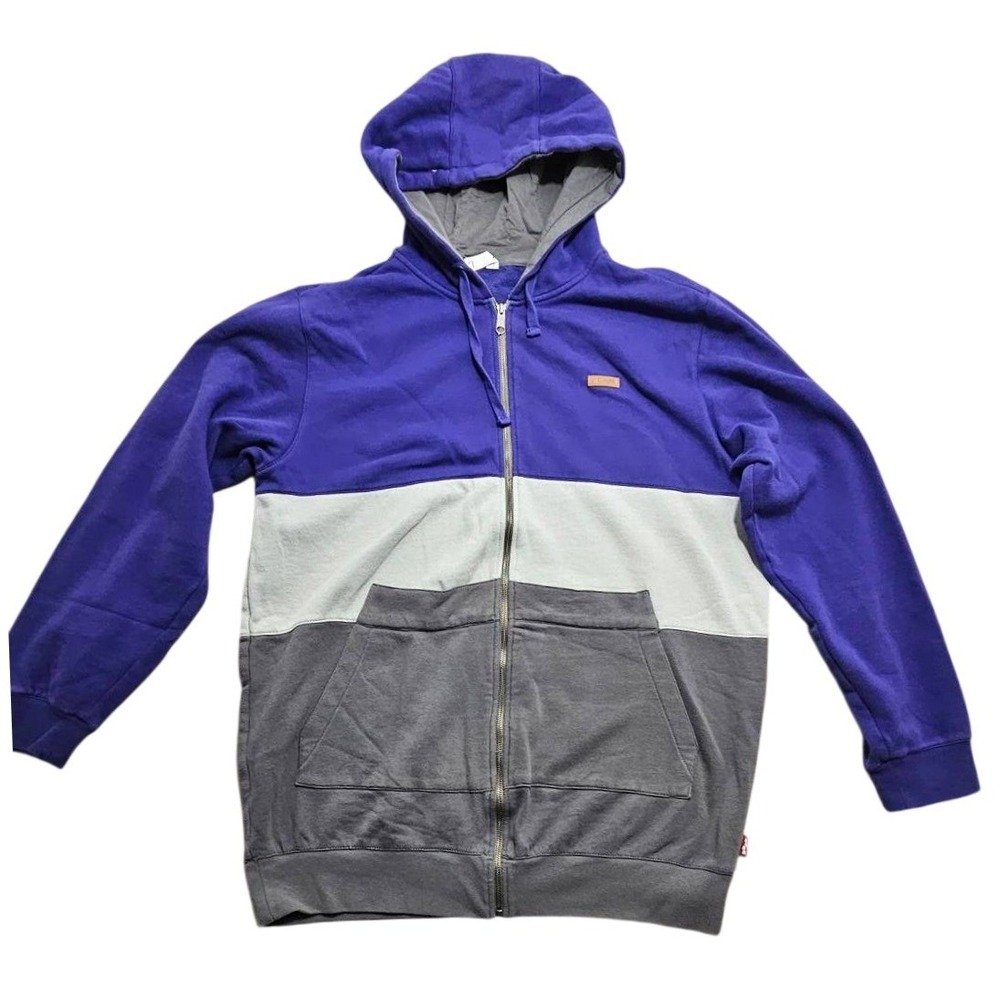 Foursquare Mens Colorblock Full Zip Hoodie Purple‎ Grey Zipper Pockets Large